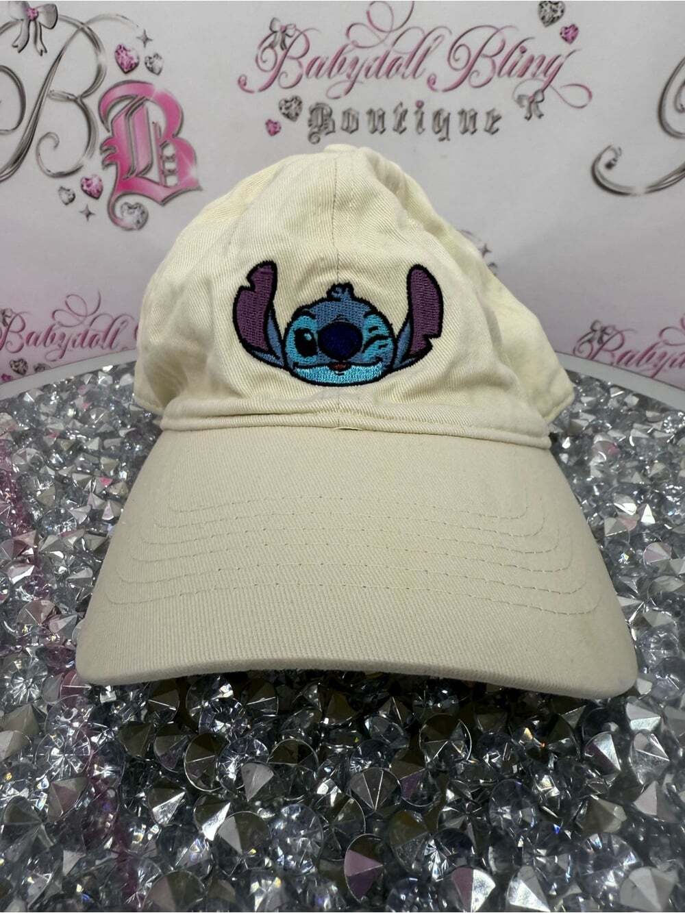 Disney hat stitch embroidery Cream Hat with Blue Purple Stitch Cartoon unisex